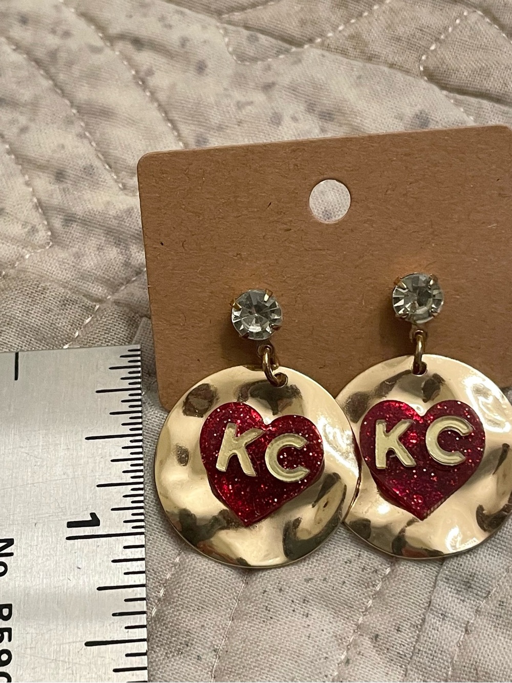 Gold Drop Earrings with Red Heart KC Accent - Picture 13 of 13